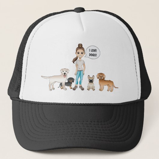 Casquette Chiens De Cartoon Mignons Avec Une Fille De Cartoo (Devant)