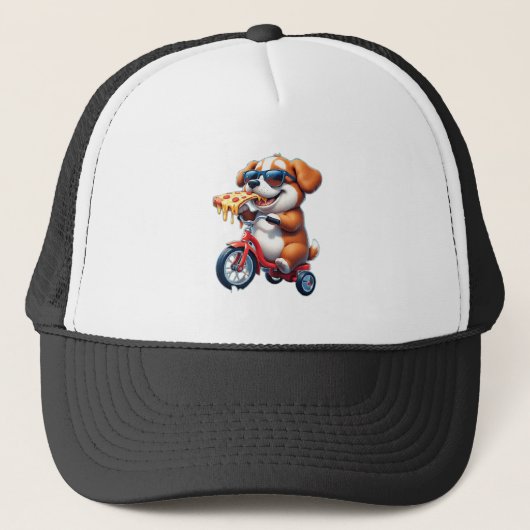 Casquette chiot faisant du vélo en mangeant de la pizza (Devant)
