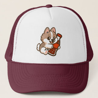Casquette Chiot Mignon Enlaçant une Bouteille de Soda