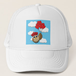 Casquette Chouette mignonne volant avec des ballons de coeur