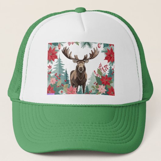 Casquette Christmas Moose And Poinsettias (Devant)