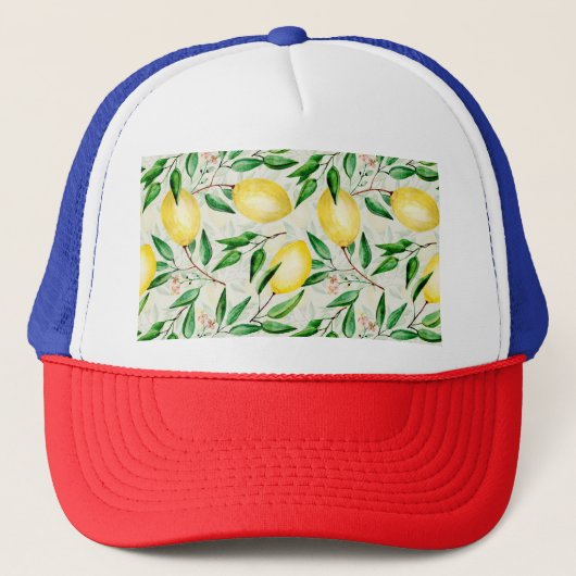 Casquette citrons aquarelle, motif de fruits sans soudure. (Devant)