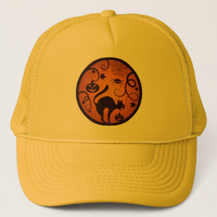 Casquette Citrouille lanterne chat noir araignées et chauves