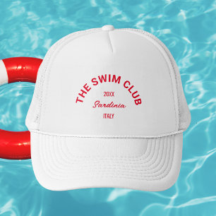 Casquette Club de natation Custom Red Crest Baigneuses Blanc