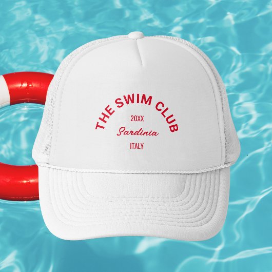 Casquette Club de natation Custom Red Crest Baigneuses Blanc