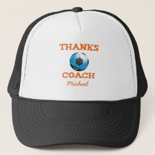 Casquette Coach de football Merci, Orange sur Turquoise, Sta