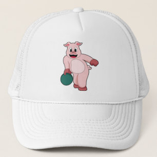 Casquette Cochon à Bowling avec balle de Bowling