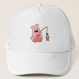 Casquette Cochon à la pêche avec poisson