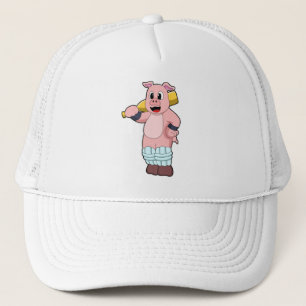 Casquette Cochon au cricket avec batte de cricket