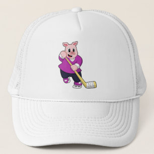 Casquette Cochon de hockey sur glace avec bâton de hockey su