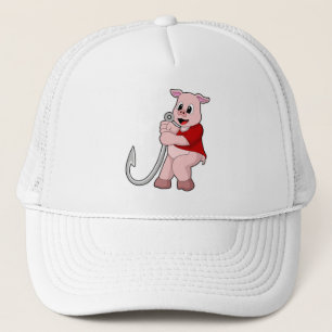 Casquette Cochon de pêche avec hameçon de poisson