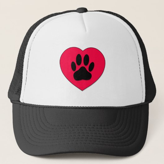 Casquette Coeur rouge avec Empreinte de patte de chien (Devant)