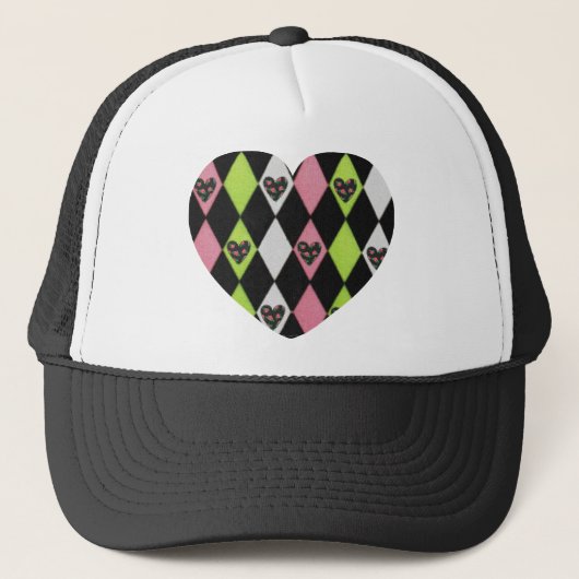Casquette Colorful harlequin Print with Rose Hearts (Devant)