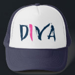 Casquette Conception bleue et rose de diva des textes<br><div class="desc">Conception des textes de diva. Conception moderne foncée mignonne des textes écrits de main d'accent bleu marine et rose</div>
