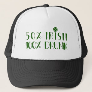 Casquette Conception de texte vert 50% Irlandais 100% ivre