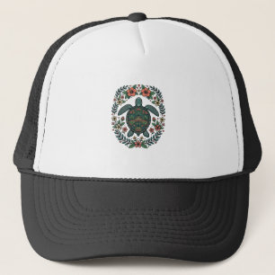 Casquette Conception de vecteur floral de tortue de mer vint