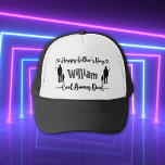 Casquette Cool Bonus Papa Bonne Fête des pères |<br><div class="desc">Simple en noir et texte au fusain - Happy Fête des pères et Cool Bonus Papa texte avec un adulte et une image enfant. Monographie avec le nom de papa. Casquette Trucker.</div>