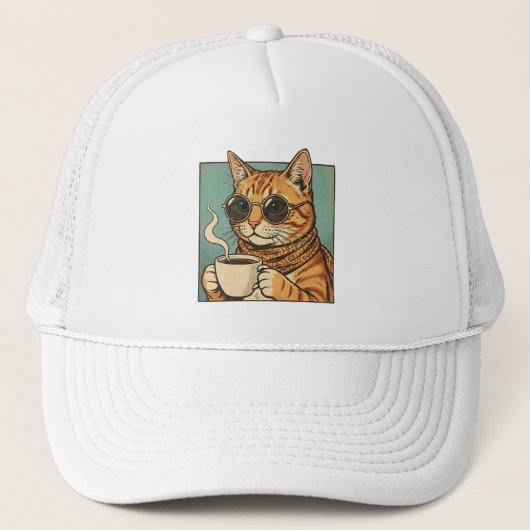 Casquette Cool Cat Coffee Retro Style Design for Cat Lovers (Devant)