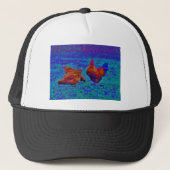 Casquette Coq et poules arc-en-ciel, bleu électrique (Devant)