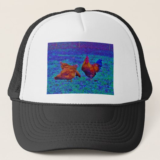 Casquette Coq et poules arc-en-ciel, bleu électrique (Devant)