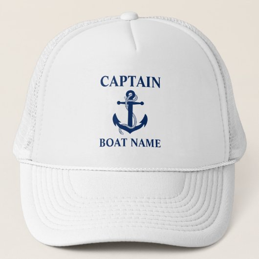 Casquette Corde d'Ancre du nom du bateau du capitaine nautiq (Devant)