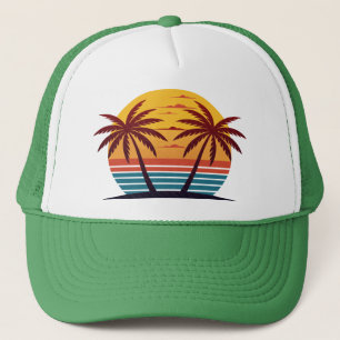 Casquette Coucher de soleil avec vecteur de palmiers