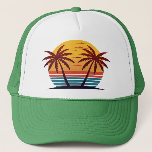Casquette Coucher de soleil avec vecteur de palmiers (Devant)