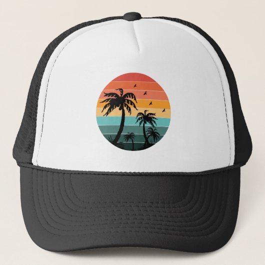 Casquette Coucher de soleil circulaire rétro Palm Tree (Devant)