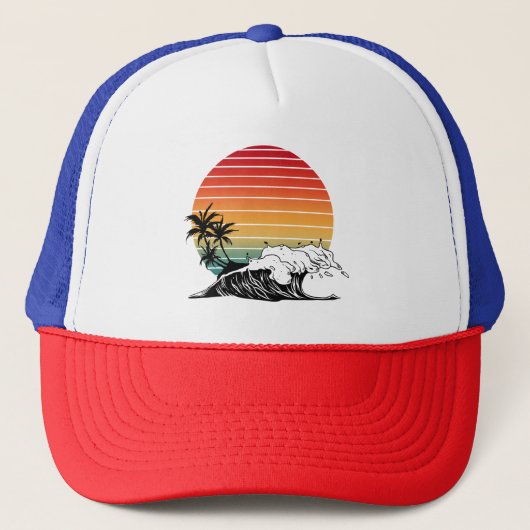Casquette Coucher de soleil et vague (Devant)