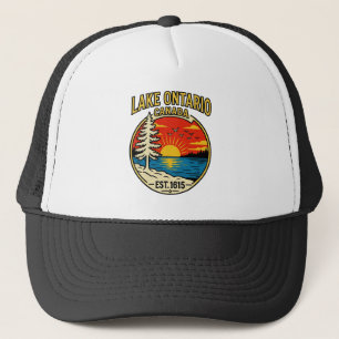 Casquette Coucher de soleil Pop Art du lac Ontario noir et b