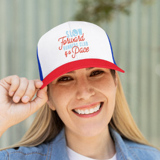 Casquette Coureurs Lents Club Funny Sloth Blue Orange Texte