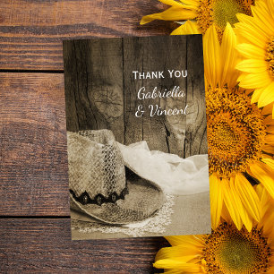 Casquette Cowboy et Barn Wood Merci Mariage occide