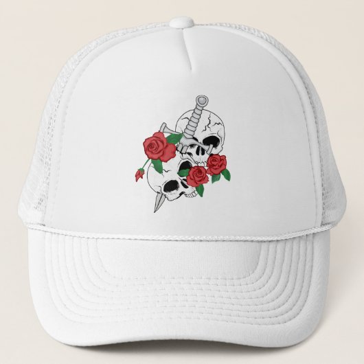 Casquette Crânes, Roses et Dagger (Devant)