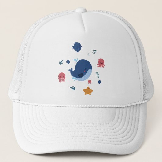 Casquette Créatures Marines Mignonnes Bébé | Baleine Méduse (Devant)