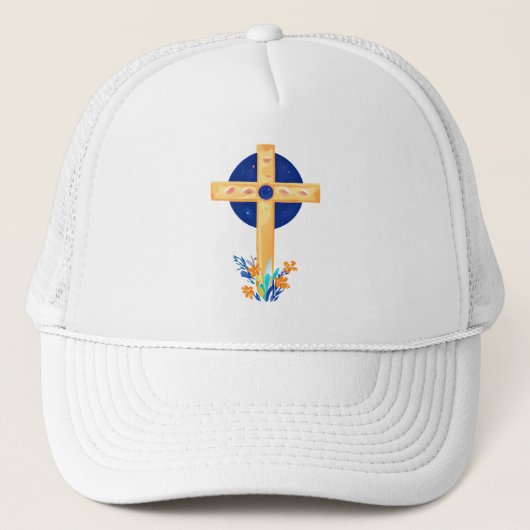 Casquette Croix chrétienne aux fleurs (Devant)