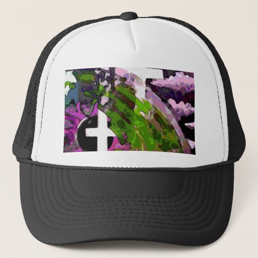 Casquette Croix et oeil roses (Devant)