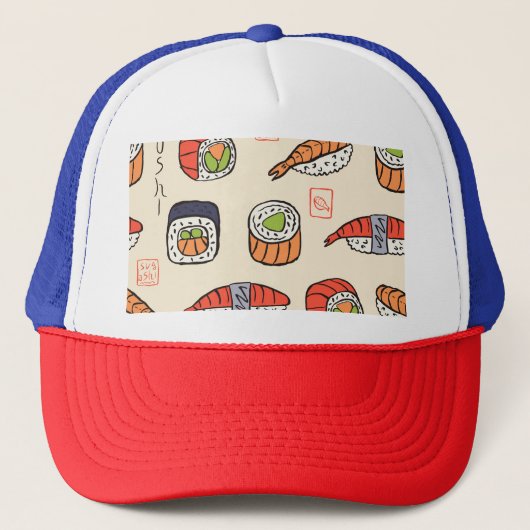 Casquette Cuisine sushi, design motif sans soudure. (Devant)