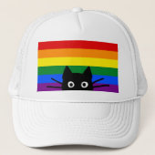 Casquette Curieux Peeking Chat noir avec drapeau arc-en-ciel (Devant)