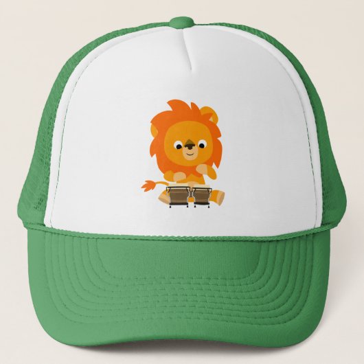 Casquette Cute Cartoon Lion Paying Bongos Trucker Hat (Devant)