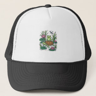 Casquette Cute Frog Riding Turtle Pond Vintage Vector Art_1