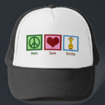 Casquette Cute Giraffe<br><div class="desc">Peace Love Giraffes cadeau. Joli signe de paix vert,  coeur rouge,  et girafe de dessin animé.</div>