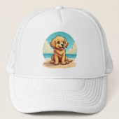 Casquette Cute Golden Puppy at Sunny Beach Scene (Devant)