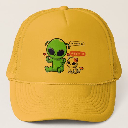 CASQUETTE CUTE MEOW CAT AVEC ALIEN (Devant)