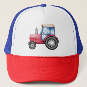 Casquette Cute rouge tracteur ferme aquarelle enfants