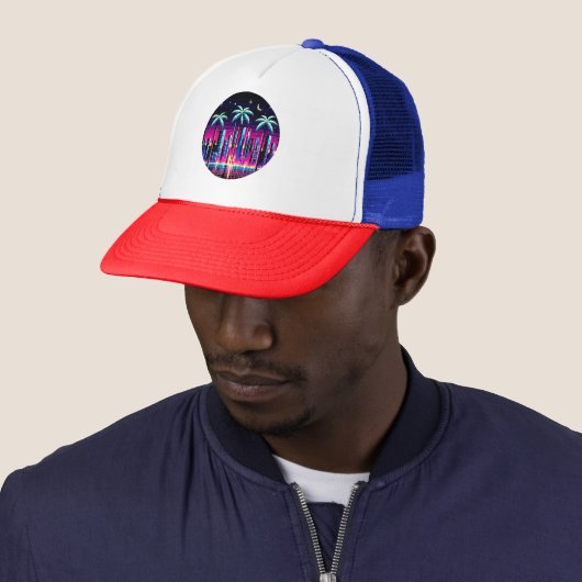 Casquette Cyber Palms - Neon Pixel Art Retro Futuristic (En situation)