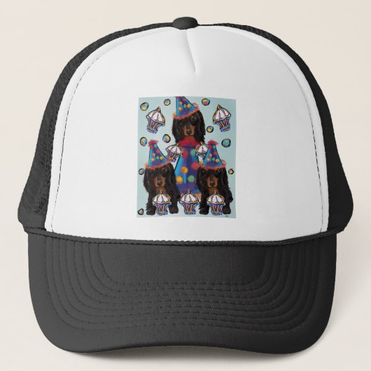 Casquette Dachshunds noirs à poils longs (Devant)