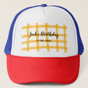 Casquette damier jaune noir ajouter nom date anniversaire