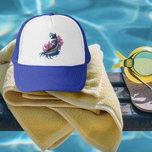 Casquette Dauphins Fleurs de Lotus Cerisiers en Fleur
