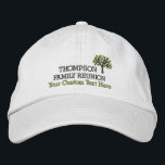 Casquette de baseball brodée de la Réunion de<br><div class="desc">Le casquette parfait pour votre réunion de famille - caractéristiques de conception un arbre et 3 lignes de texte fait sur commande - ajoutez votre nom de famille, titre d'événement, date, emplacement, date, etc. grand pour des réunions, événements de famille, parties et croisières de famille. (Changez facilement les couleurs des...</div>