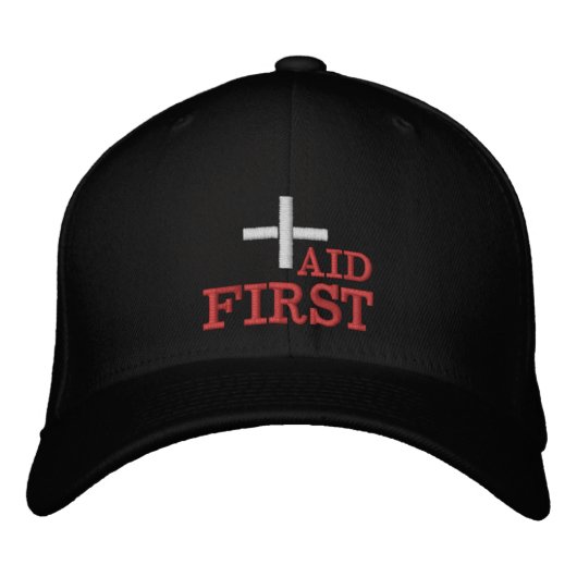 Casquette de baseball brodée First Aid Rouge / Noi (Devant)